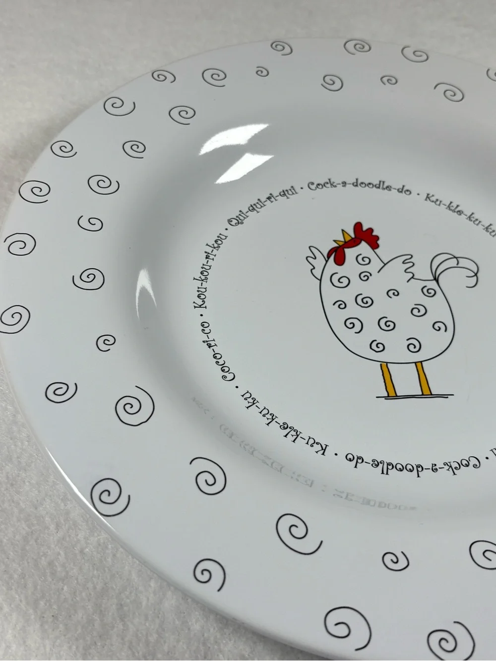 Blue Sky White Ceramic Chicken Dinner Plate - Whimsical Farmhouse Design